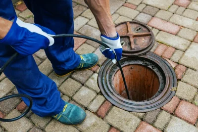 Plumber cleaning an outdoor sewer drain in Windsor
